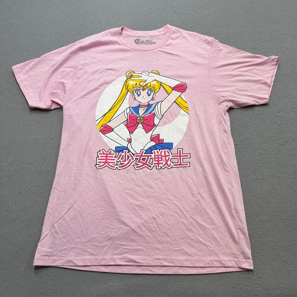 Sailor Moon T-Shirt Women's Large Pink Japanese Kanji Anime Manga Loose Vintage